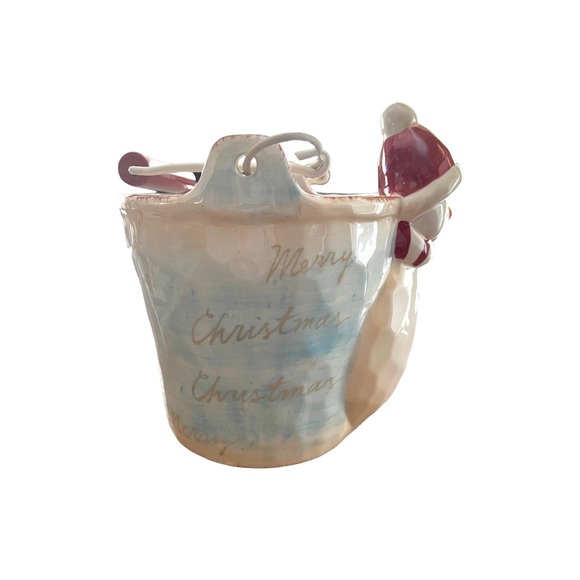 Ceramic Snowman Christmas 3d bucket with handle decor planter ice gift basket - Picture 5 of 5